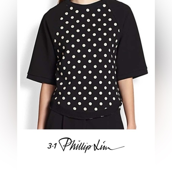 3.1 Phillip Lim Sweater Polka Dot‎ Crop Boxy Short Sleeve Womens S Preppy Retro - Picture 1 of 12